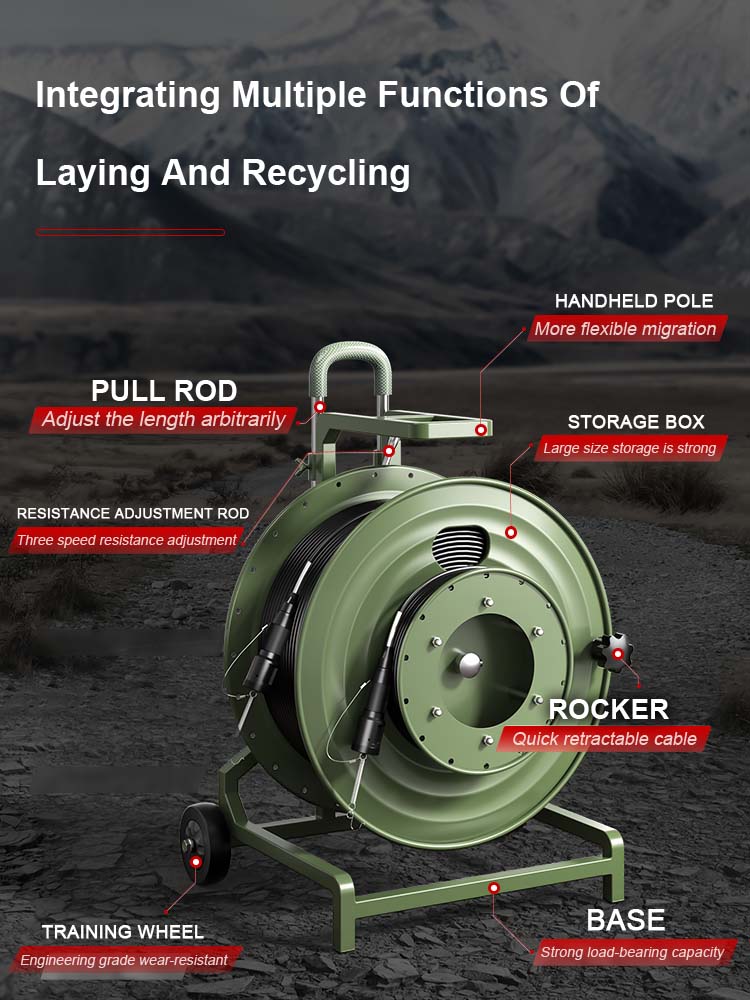 AMPCOM金属伸缩杆滚轮光纤电缆铺设车户外军用级电缆铺设车