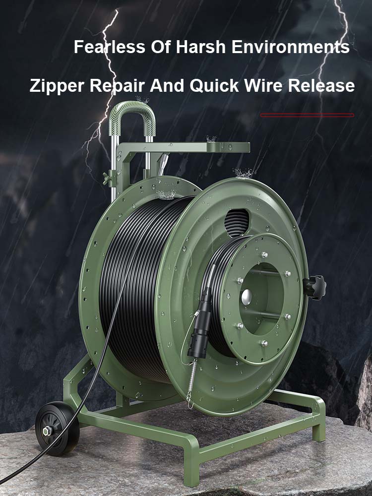 AMPCOM金属伸缩杆滚轮光纤电缆铺设车户外军用级电缆铺设车