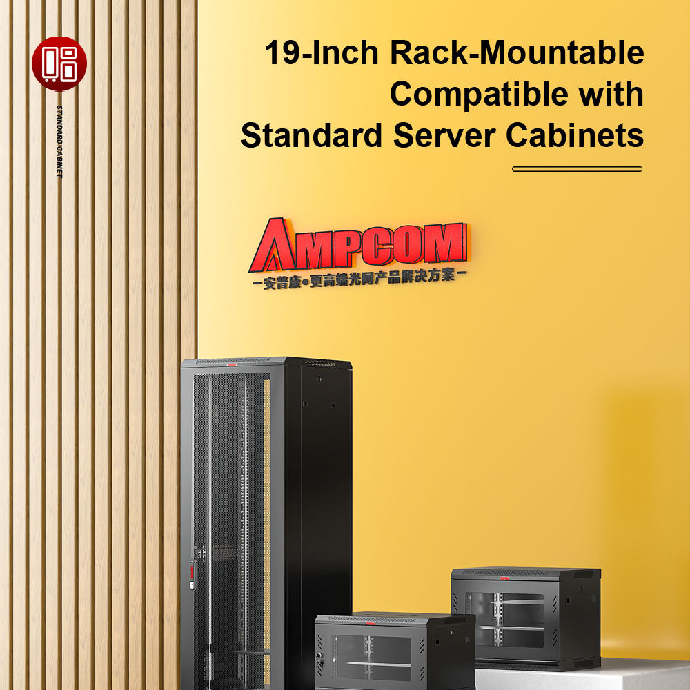 AMPCOM 一体式 Cat5e/6/6a/7/8 系列 24 口配线架,前拆式面板设计,19 英寸 RJ45 以太网 568A 568B,镀金插针,带后部电缆支撑杆