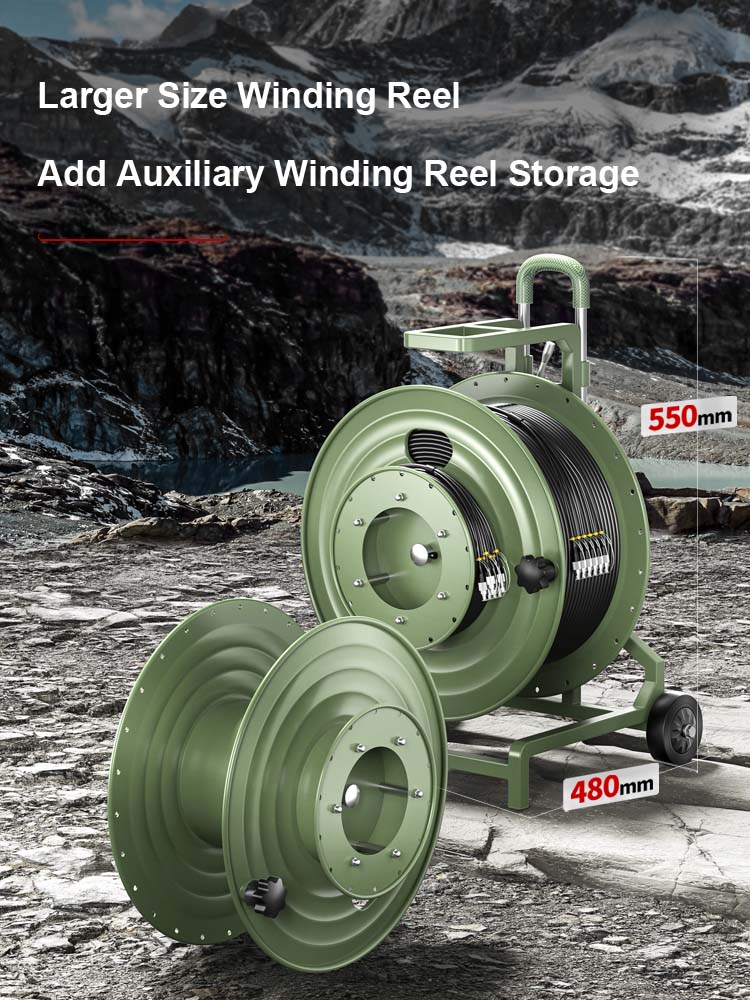 AMPCOM金属伸缩杆滚轮光纤电缆铺设车户外军用级电缆铺设车