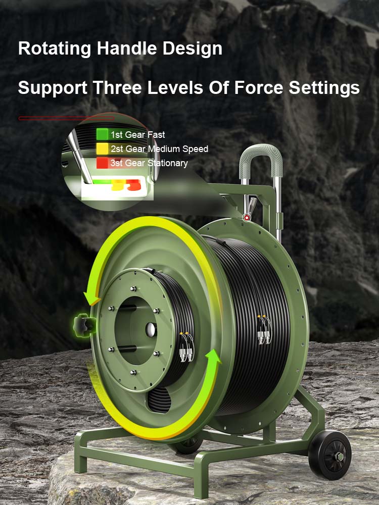 AMPCOM金属伸缩杆滚轮光纤电缆铺设车户外军用级电缆铺设车