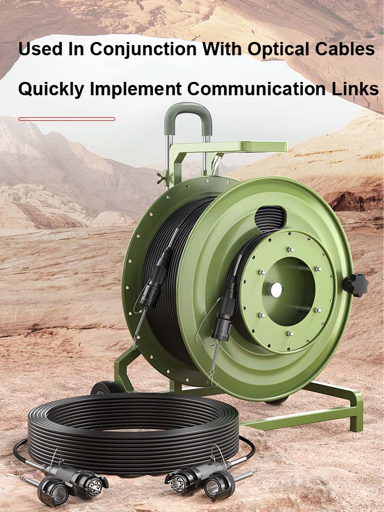 AMPCOM金属伸缩杆滚轮光纤电缆铺设车户外军用级电缆铺设车