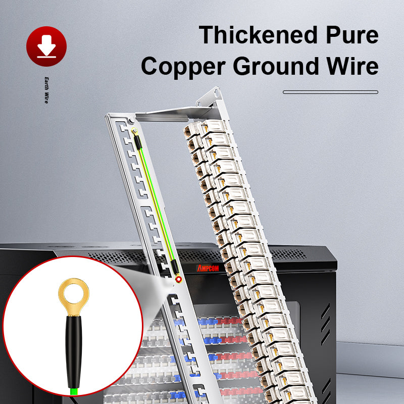 AMPCOM 耦合器配线架,48 端口,1RU,CAT6/CAT6a/CAT7 STP 直通免工具端接机架式 EDF
