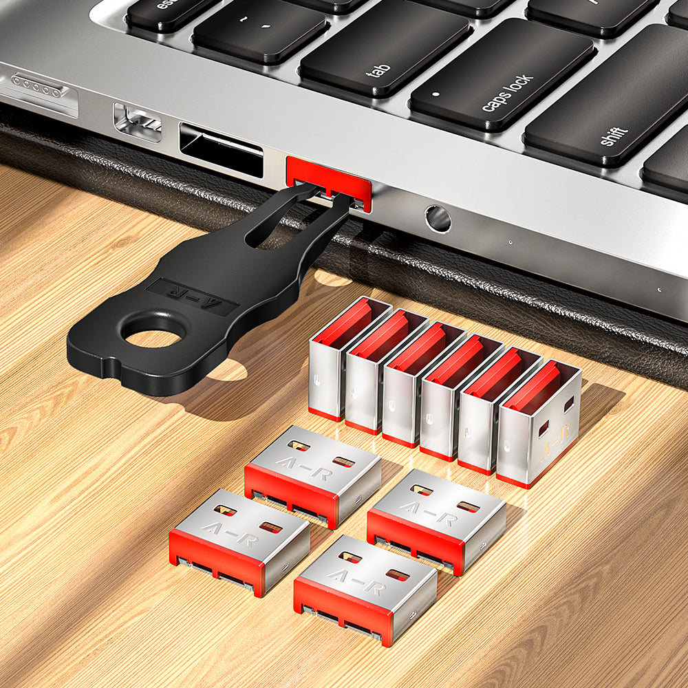 AMPCOM USB Port Lock with Key, Removable Type-A Metal Port Lock Blocker for PC/Laptop, Multiple Color Options Available