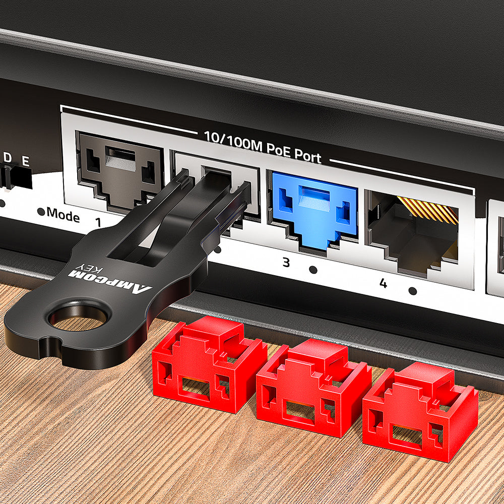 AMPCOM RJ45 端口锁（带钥匙），适用于所有 RJ45 端口的以太网端口锁，有多种颜色可选