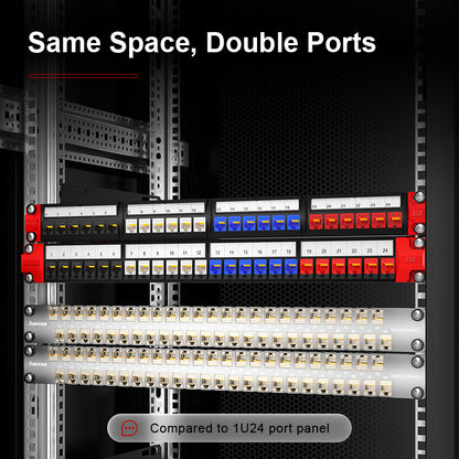 AMPCOM 耦合器配线架，48 端口，1RU，CAT6/CAT6a/CAT7 STP 直通免工具端接机架式 EDF
