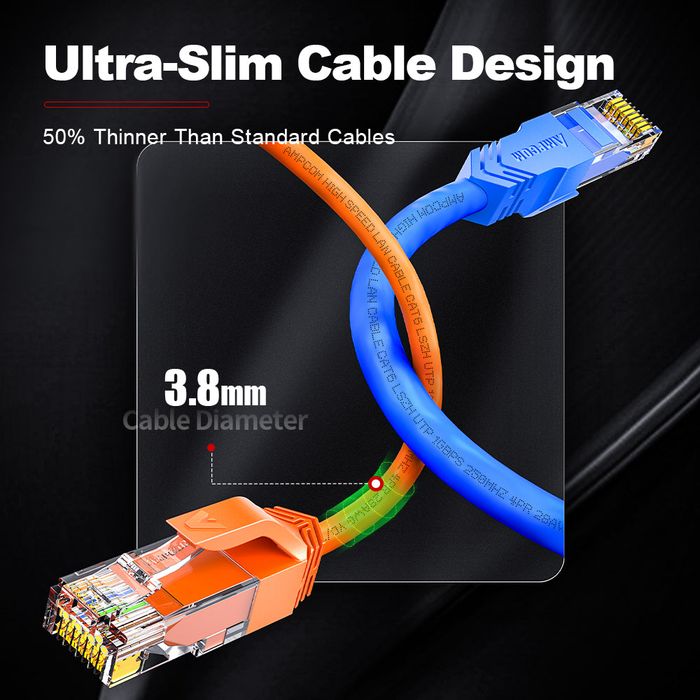 AMPCOM Cat6 非屏蔽超薄 LSZH 护套网络跳线