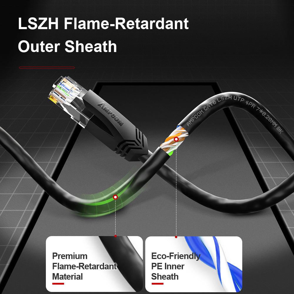 AMPCOM CAT6/CAT6a 非屏蔽 (UTP) LSZH 网络跳线，适用于数据中心布线或监控系统布线