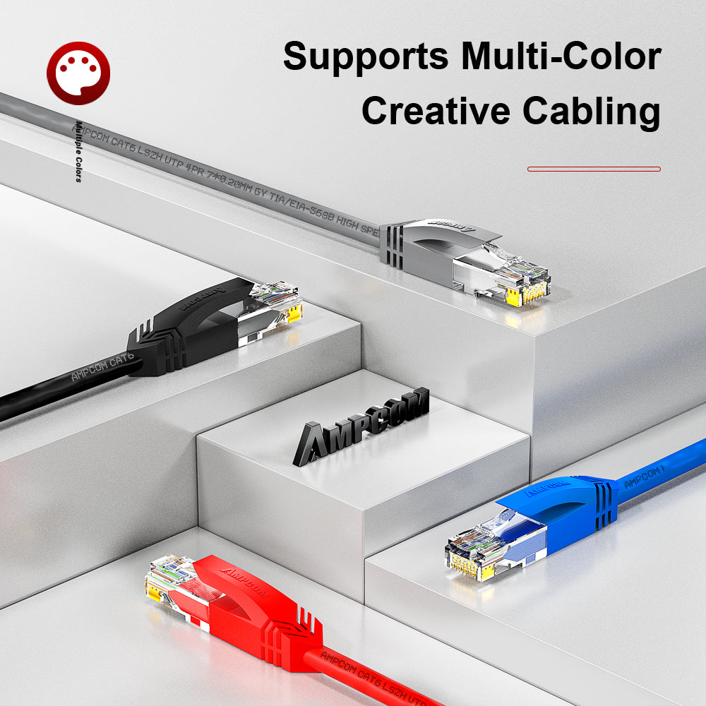 AMPCOM CAT6/CAT6a 非屏蔽 (UTP) LSZH 网络跳线，适用于数据中心布线或监控系统布线
