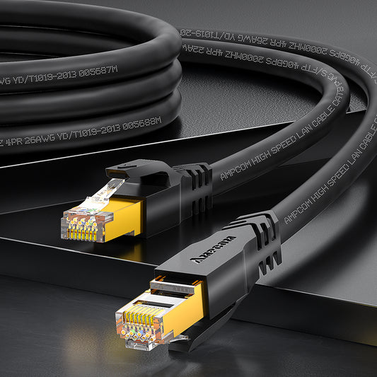AMPCOM Cat8 26AWG 无障碍屏蔽 (S/FTP) 网络跳线，超柔韧 PVC 护套